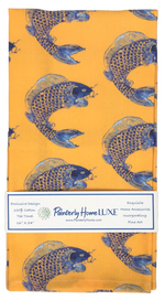 Tea Towel Set with Matching Note Block Blue Fish on Tangerine