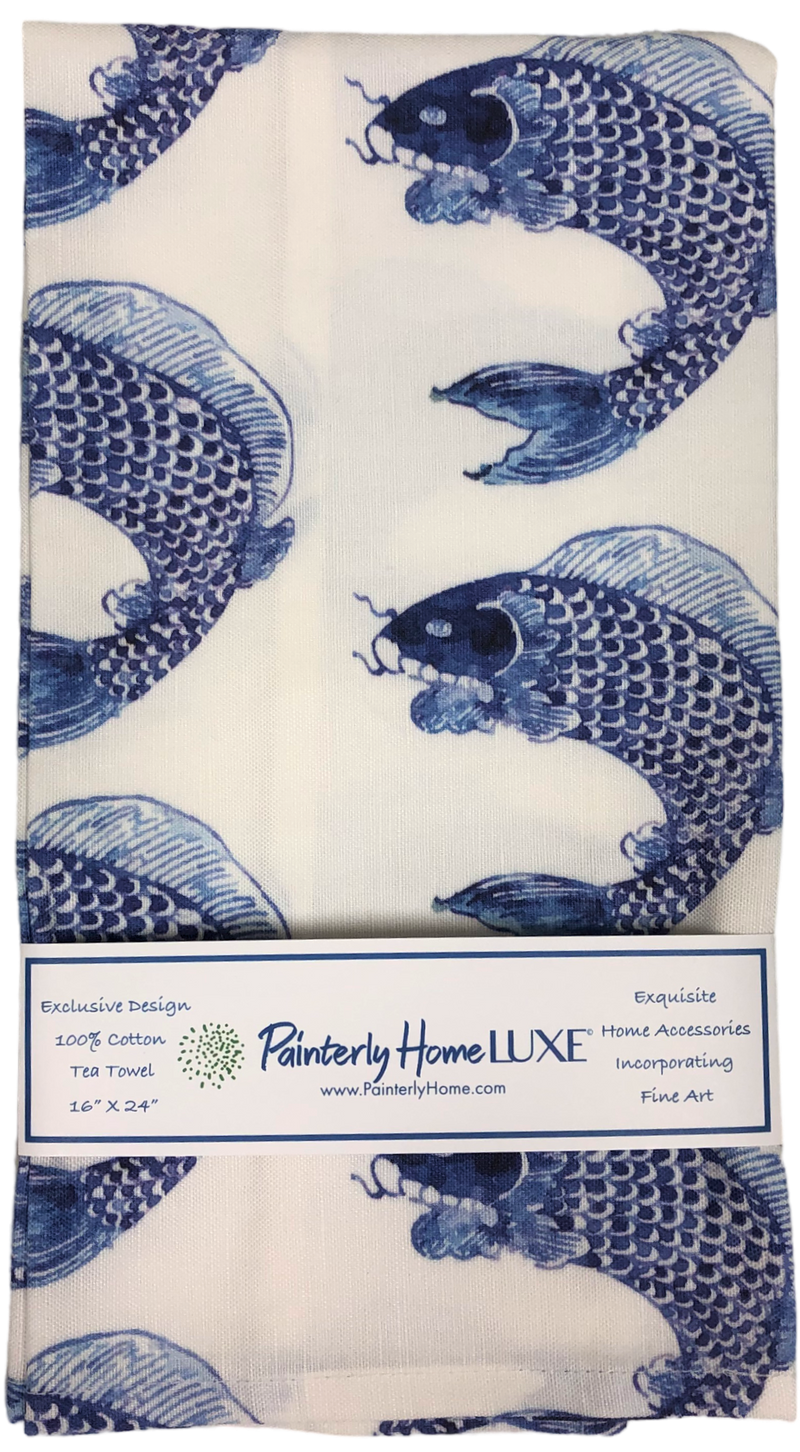 Tea Towels, Blue Fish on White