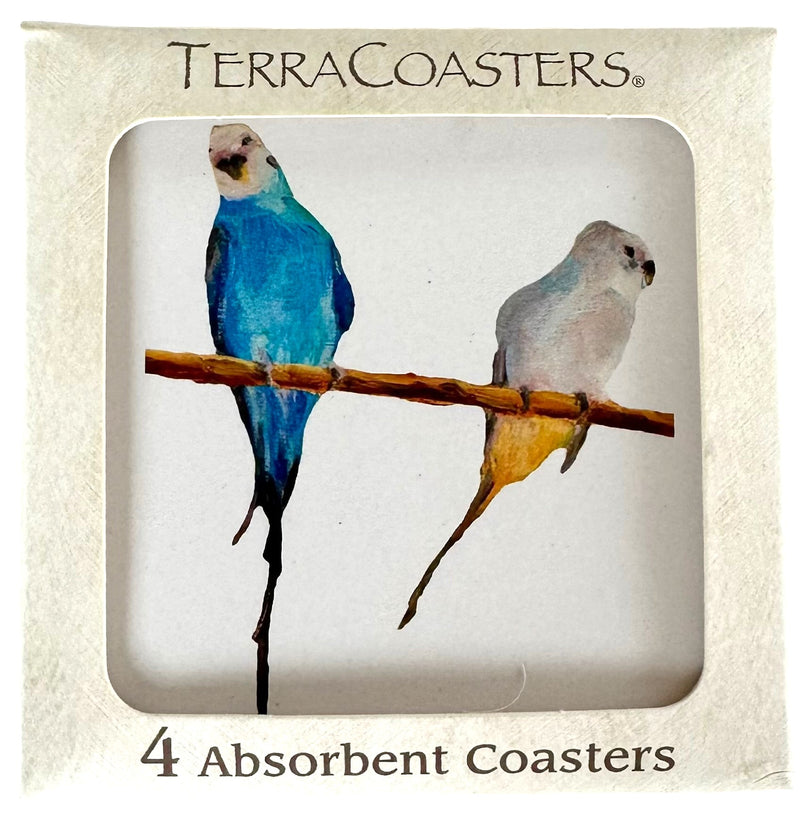 Coasters, Blue & White Parakeets