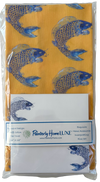 Tea Towel Set with Matching Note Block Blue Fish on Tangerine