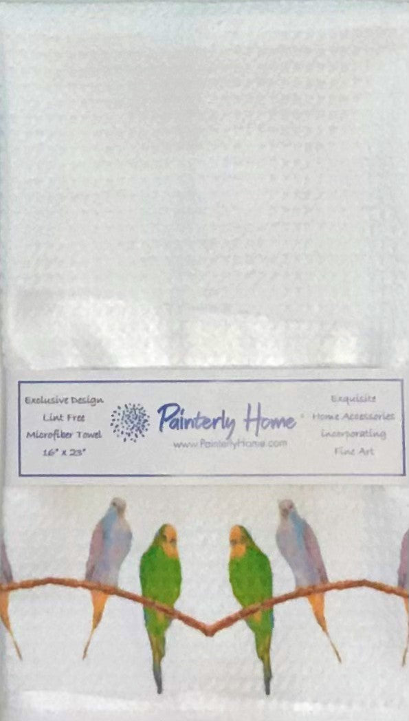 Microfiber Waffle Weave Towel, Green Parakeets