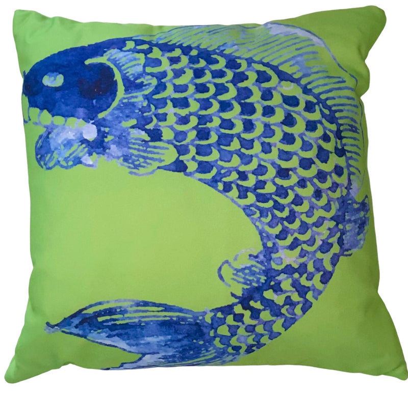 Cabana Pillows, Blue Fish on Lime