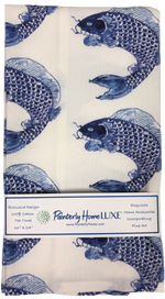 Tea Towel Set with Matching Note Block Blue Fish on White