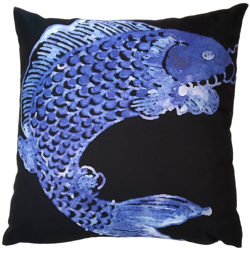 Cabana Pillows, Blue Fish on Black