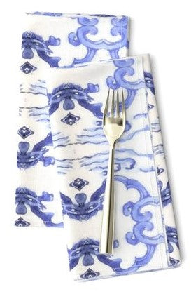 Table Linens, Woven Placemats, Blue fish on white with border