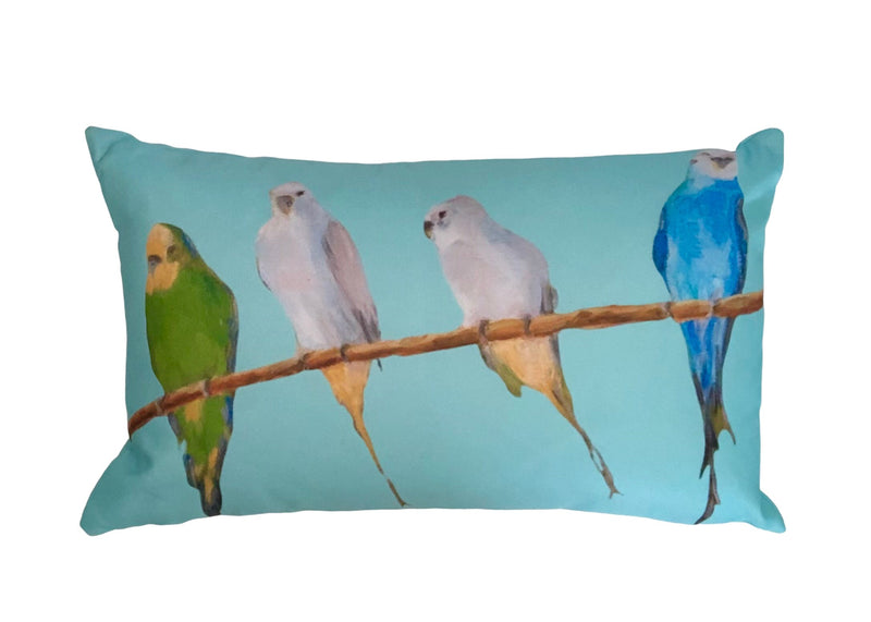 Cabana Pillows, Parakeets Lumbar on Aqua