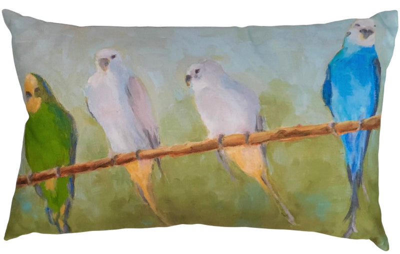 Cabana Pillows, Parakeets Lumbar on Painted Background
