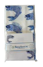 Tea Towel Set with Matching Note Block Blue Fish on White