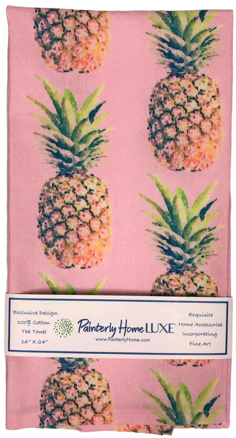 Tea Towel Set with Matching Note Block Pink Pineapple