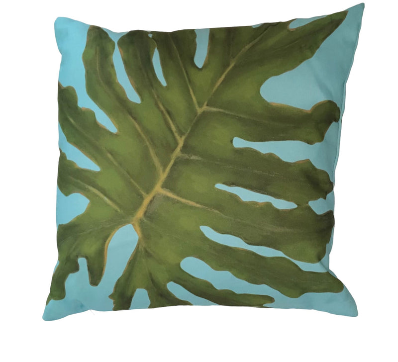 Cabana Pillows, Split leaf on Aqua