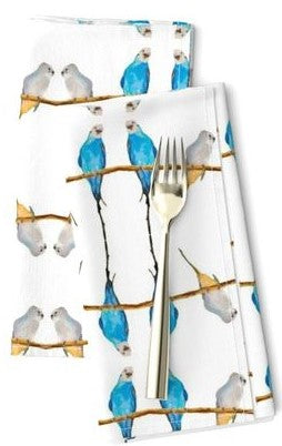 Table Linens, Napkin, Blue Parakeets